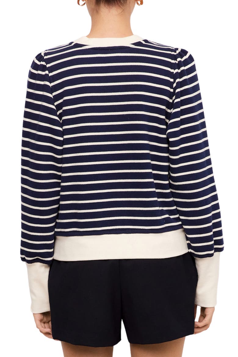 Striped Contrast Bishop Sleeve Cotton Top, Alternate, color, NAVY W/ OFF WHITE