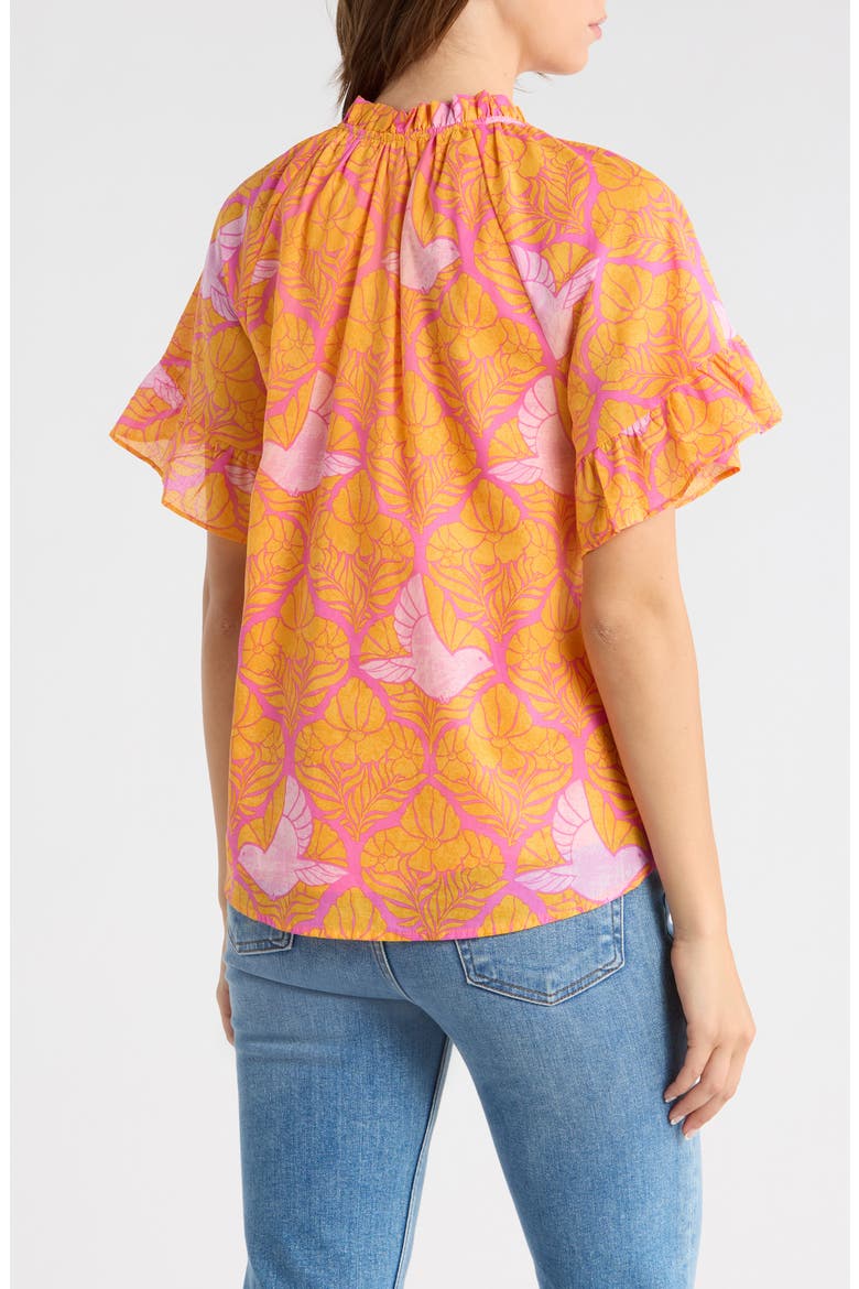 Jaidy Floral Erie Split Neck Cotton Top, Alternate, color, ORANGE-PINKS-MULTI