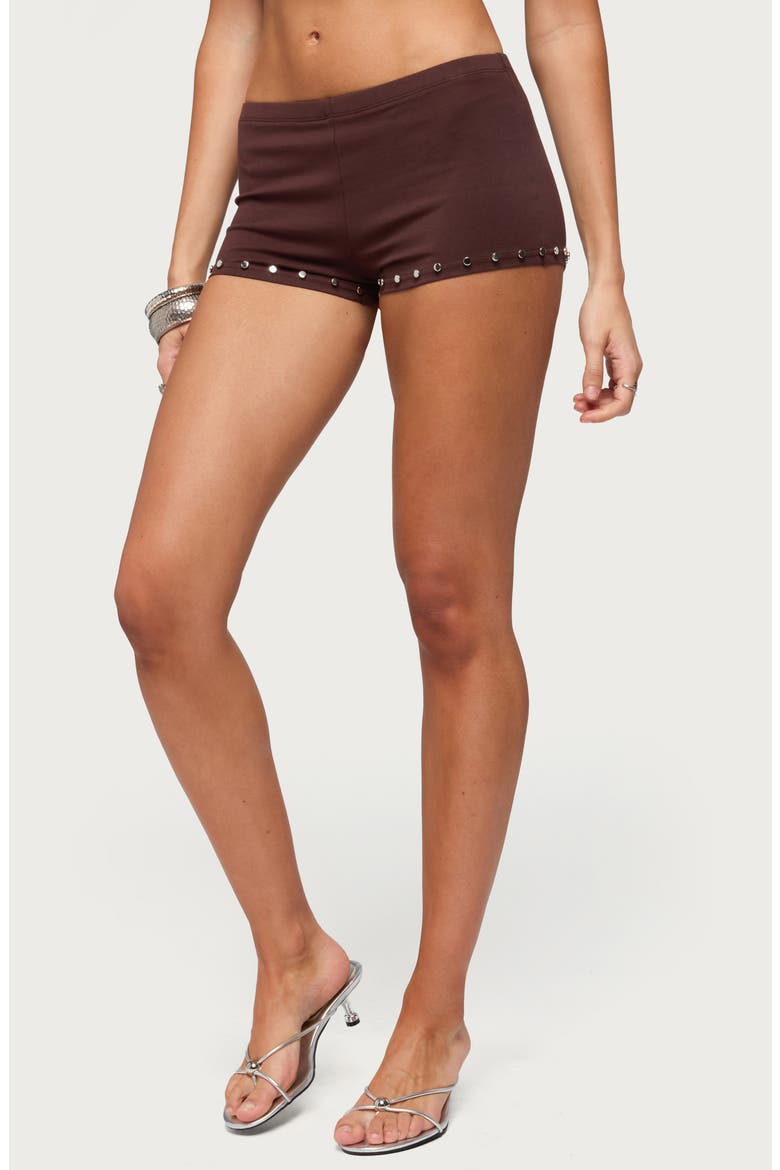 Ariadna Studded Micro Shorts, Alternate, color, DARK-BROWN