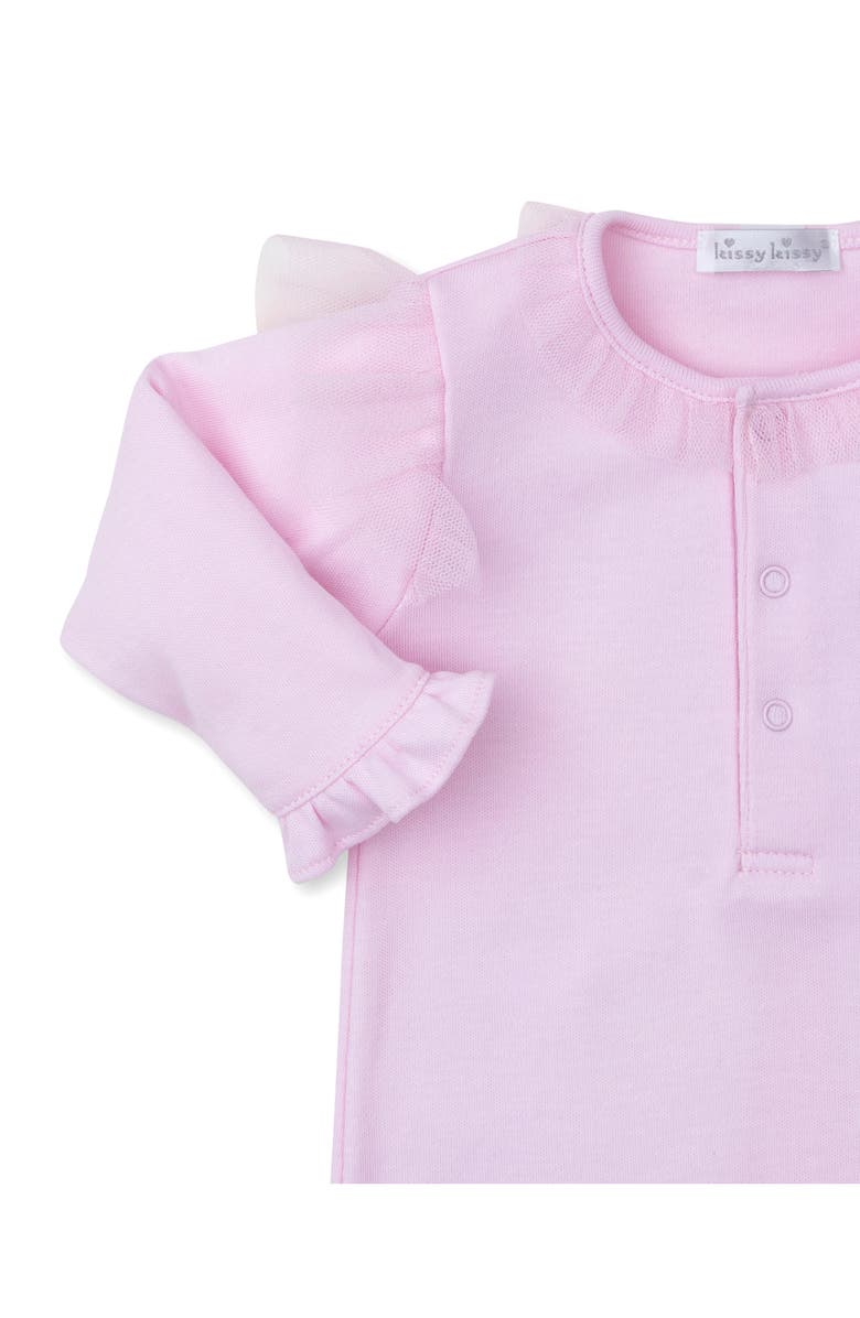 Kissy Kissy Swan Embroidered Tulle Accent Pima Cotton Romper, Alternate, color,