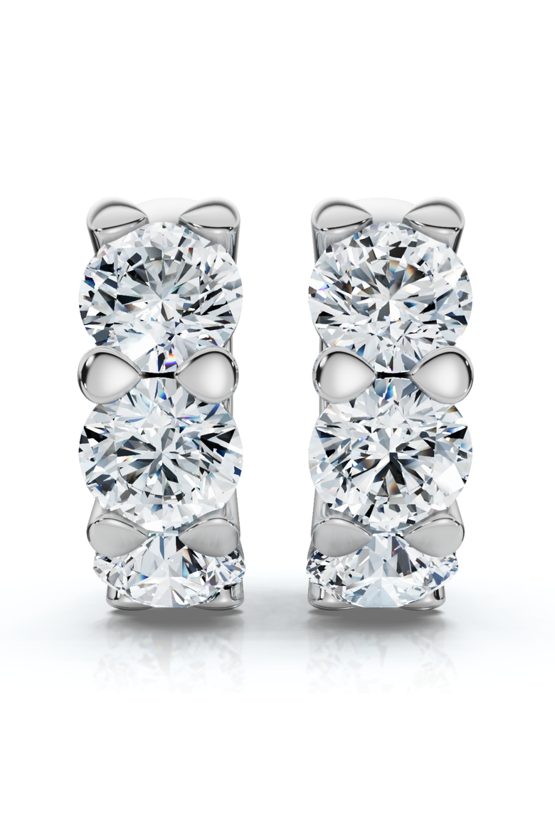3Ct Diamond Huggie Hoop Earrings 14k Gold 1/2" Tall Lab Grown EF/VS, Alternate, color, 14k White Gold