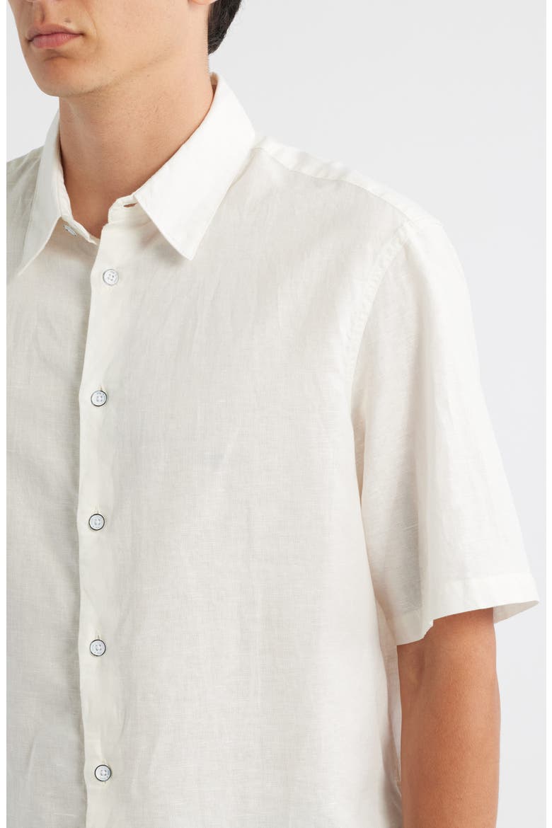 Dalton Short Sleeve Linen & Cotton Button-Up Shirt, Alternate, color, CHALK