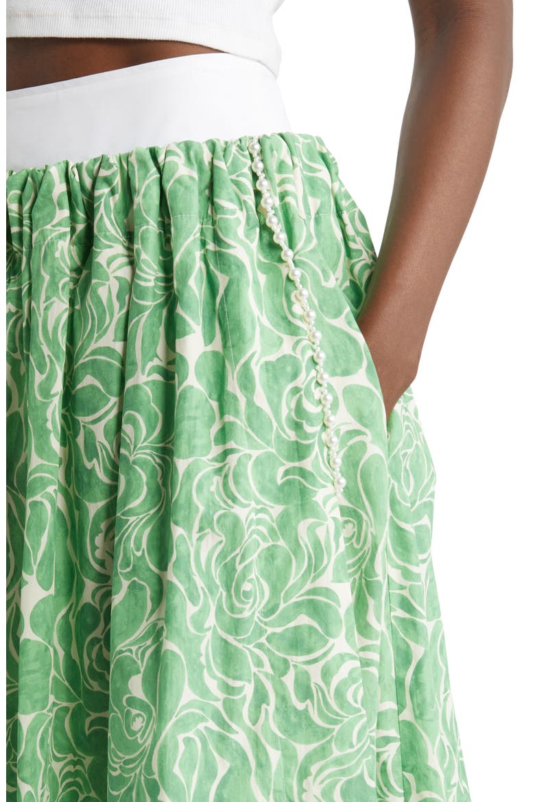 Almost Kelly Floral Print Cotton Maxi Skirt, Alternate, color, EMERALD BUDS