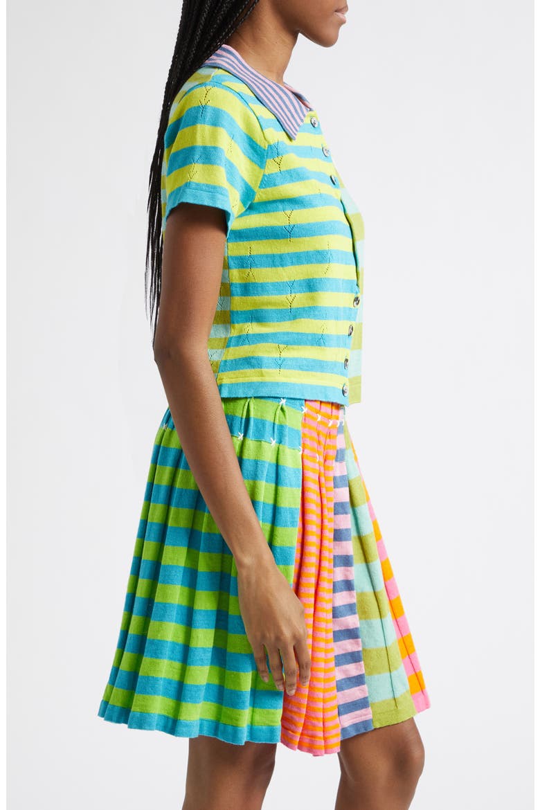 Daisy Stripe Linen Blend Y-Pointelle Cardigan, Alternate, color, LIME MULTI