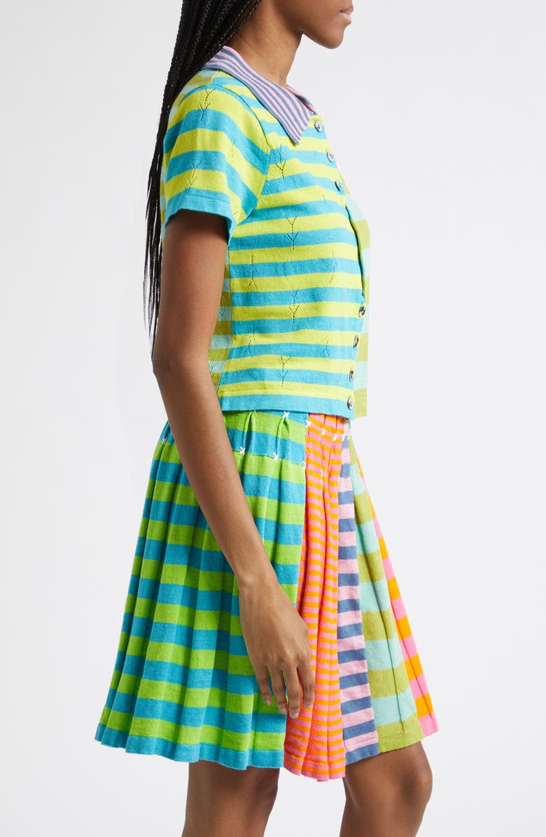 YanYan Daisy Stripe Linen Blend Y-Pointelle Cardigan, Alternate, color, Lime Multi