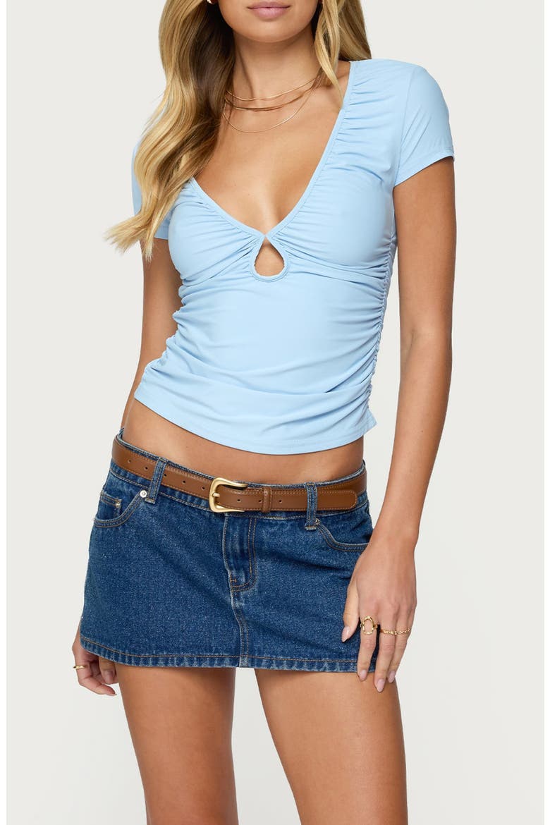 Burkley Keyhole Gathered Top, Main, color, LIGHT-BLUE