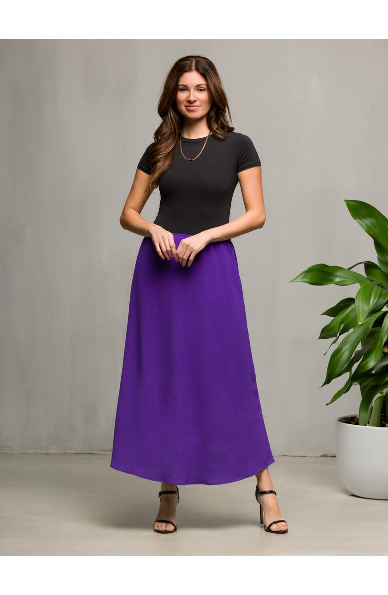 24seven Comfort Apparel Elastic Waist A-LINE Maxi Skirt, Alternate, color, Black