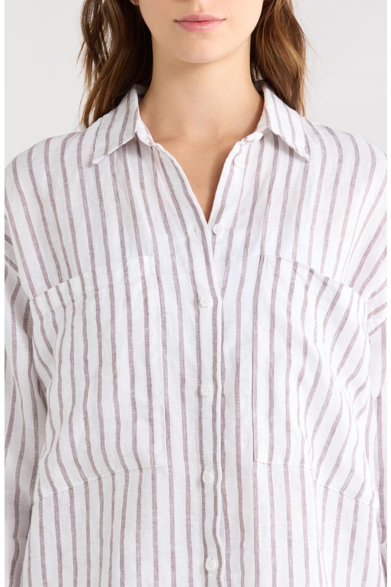 Getaway Stripe Linen Cover-Up Shirt, Alternate, color, CLASSIC STRIPE STORMY COCONUT