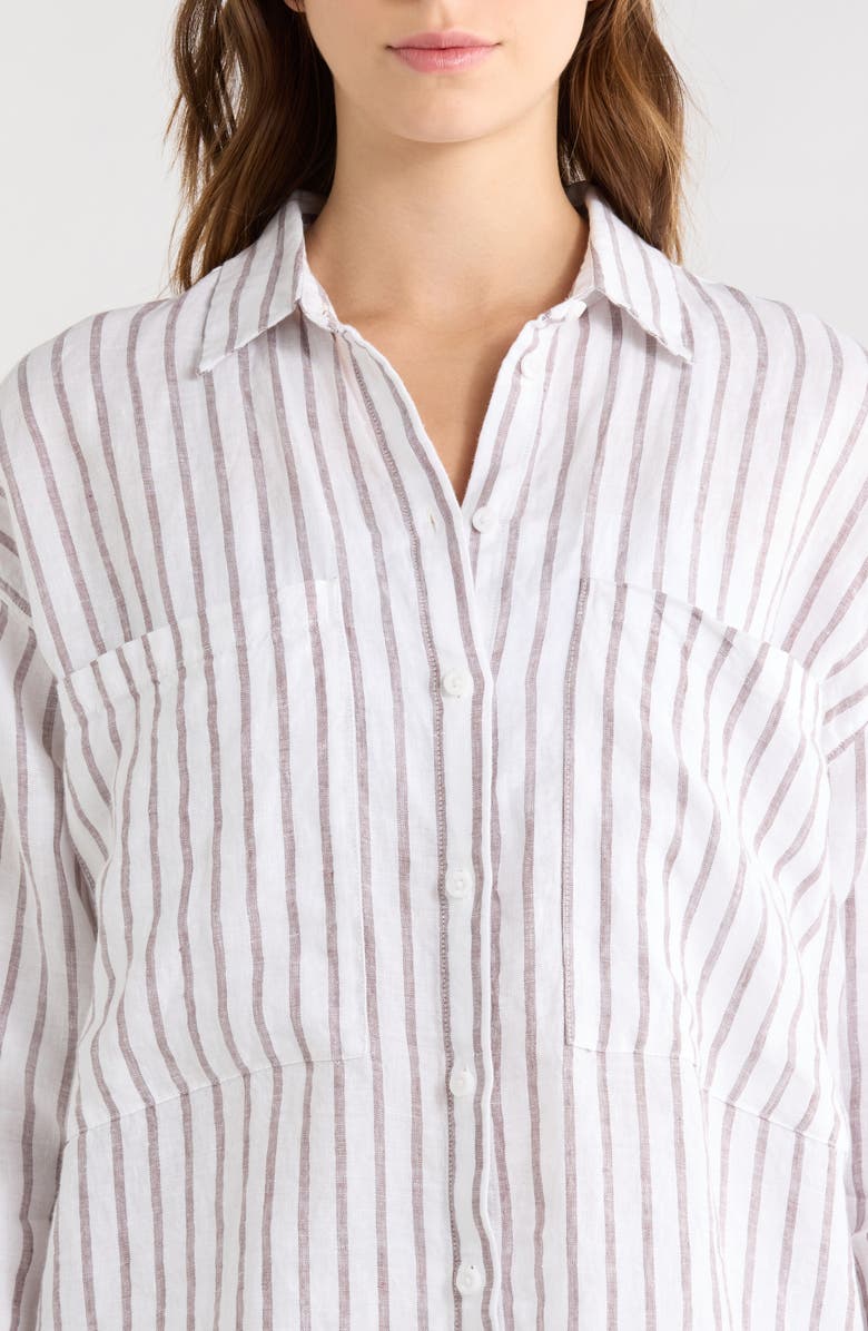 LEFT ON FRIDAY Getaway Stripe Linen Cover-Up Shirt, Alternate, color, Classic Stripe Stormy Coconut