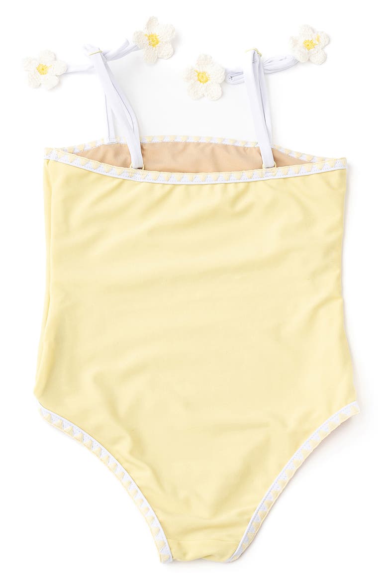 Kids' Embroidered Crochet Floral One-Piece Swimsuit, Alternate, color, YELLOW