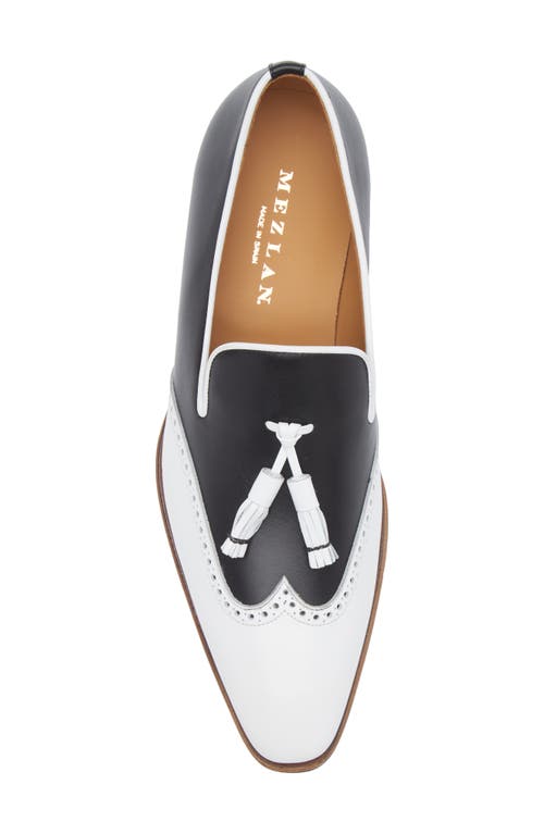Mezlan Jucar Wingtip Tassel Loafer In White/black