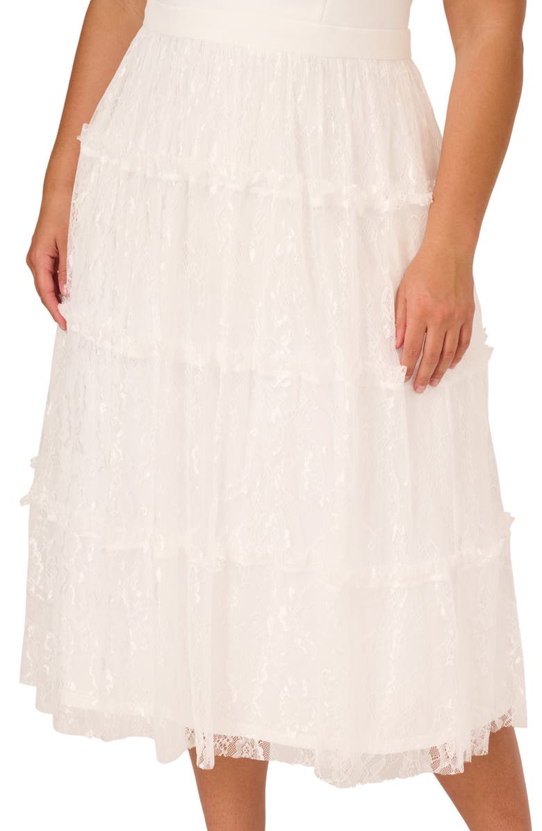 Adrianna Papell Crepe & Lace Cocktail Midi Dress, Alternate, color, 