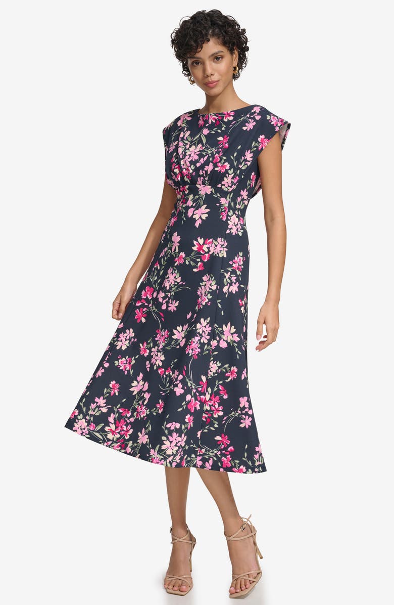 Calvin Klein Floral Cap Sleeve Empire Waist Midi Dress, Alternate, color, 