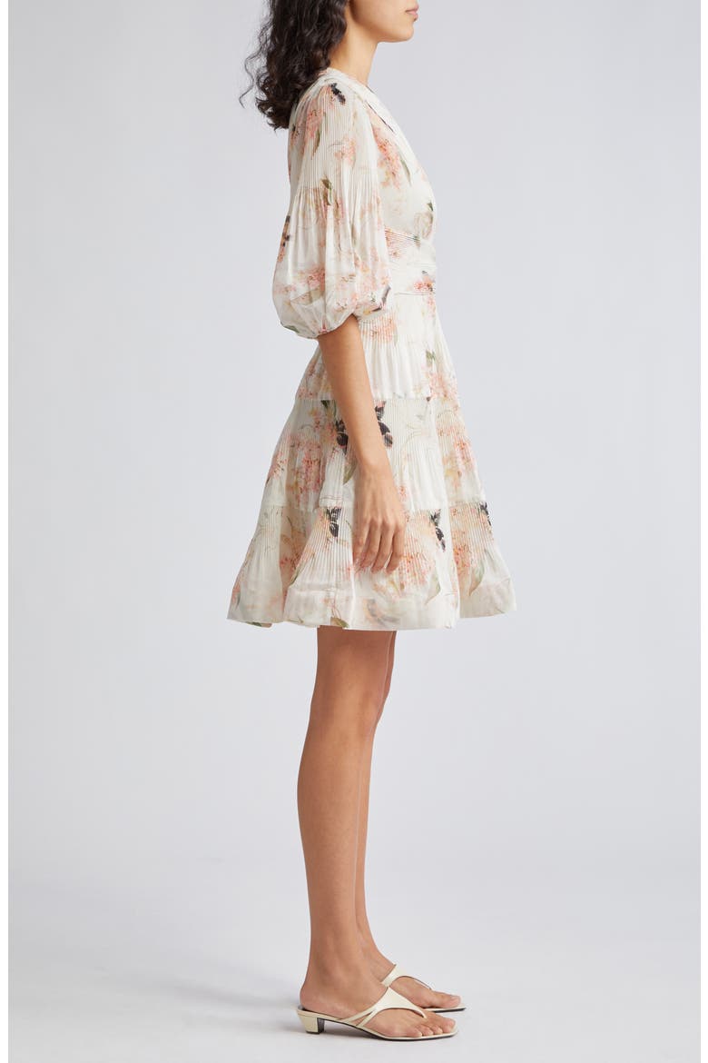 Floral Plissé Fit & Flare Dress, Alternate, color, CORAL BIRDS