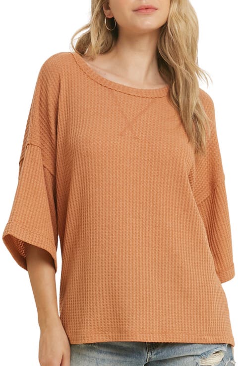 Cotton Blend Waffle Knit Top