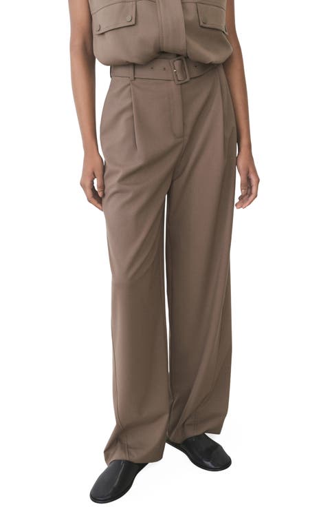 Oliana Belted Pleated High Waist Pants