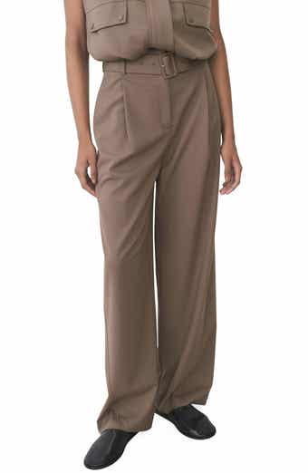 MANGO Oliana Belted Pleated High Waist Pants