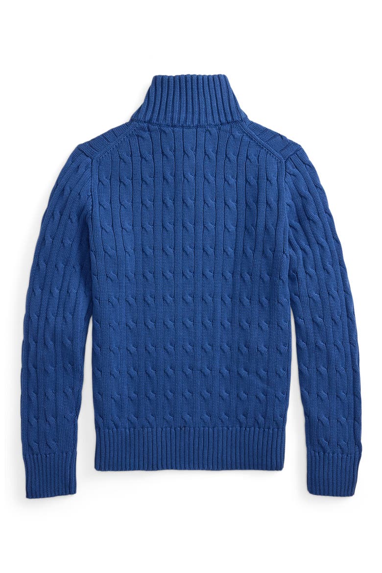 Kids' Cotton Cable Knit Quarter Zip Sweater, Alternate, color, DUSTY AZURE/ C5964
