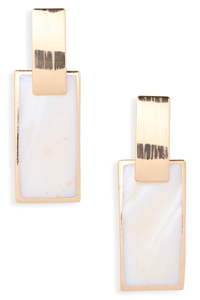 Iridescent Shell Rectangle Drop Earrings, Main, color, IVORY