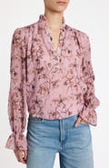 Santorelli Chelsea Long Sleeve Ruffle Neck Blouse in Printed Georgette