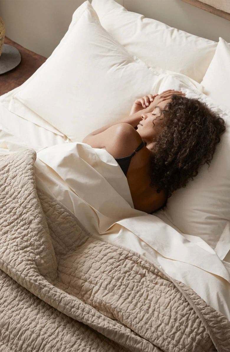 Coyuchi Channel Hand Stitched Organic Cotton Blanket, Alternate, color, Hazel Chambray