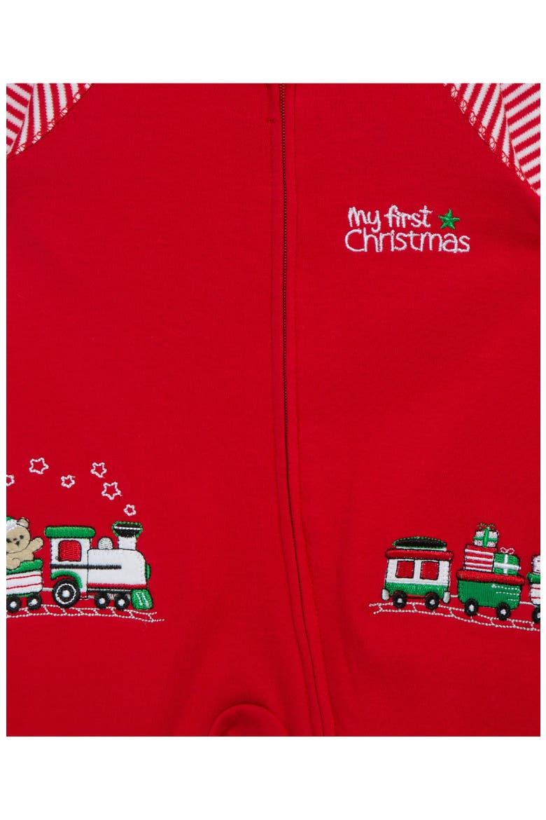 Kids' Holiday Train Footie & Hat Set, Alternate, color, RED