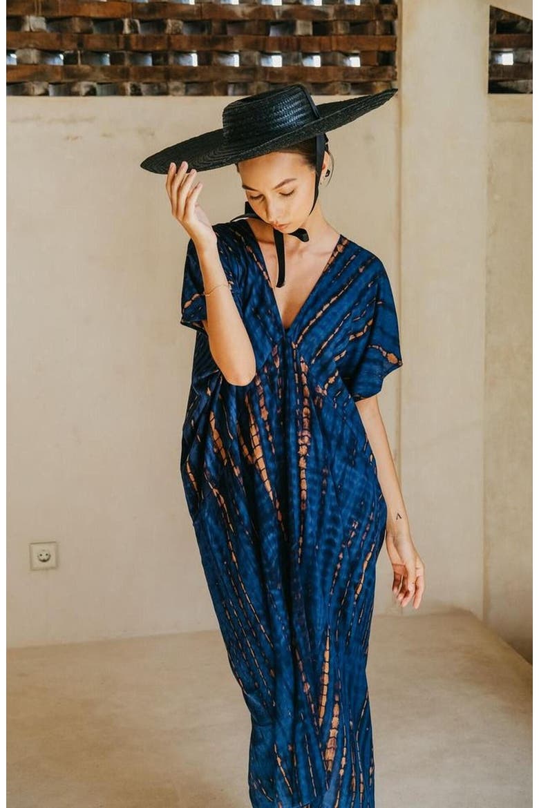 Madella Hand Dyed Kaftan Dress, Alternate, color, Blue
