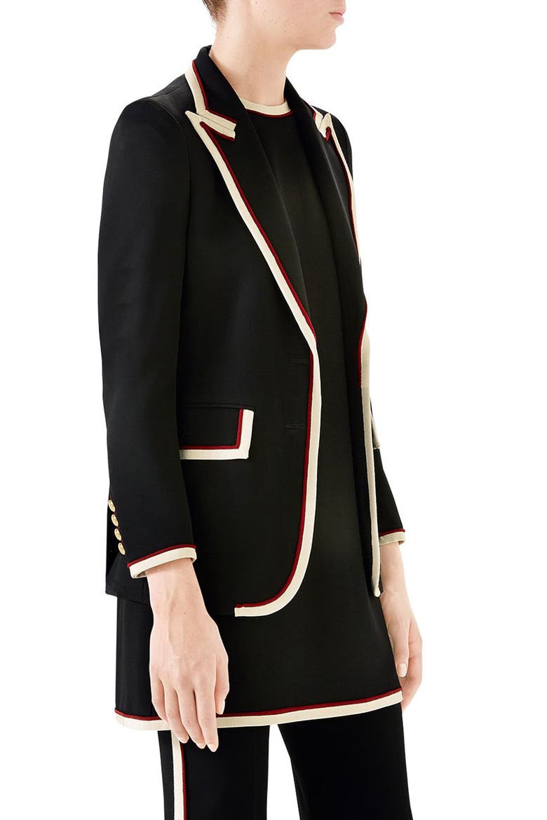 Peak Lapel Stretch Cady Blazer, Alternate, color, BLACK