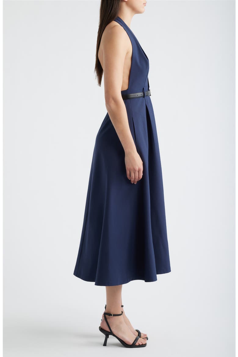 Plunge Halter Neck Belted Midi Dress, Alternate, color, NAVY