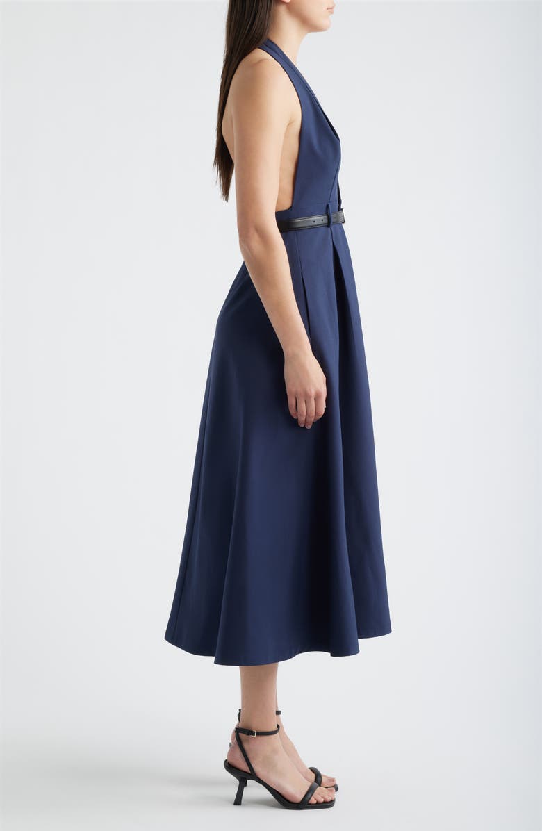 FREEMARKET Plunge Halter Neck Belted Midi Dress, Alternate, color, Navy