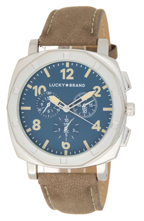Octagonal Leather Strap Watch, 44mm