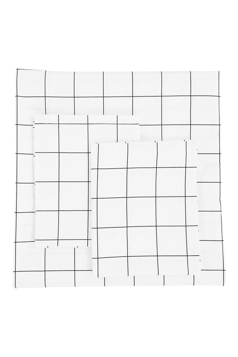 Percale Cotton Grid Duvet Set, Main, color, BLACK