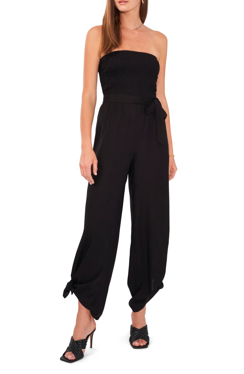 Vince Camuto Strapless Smocked Tie Waist Jumpsuit, Main, color, 