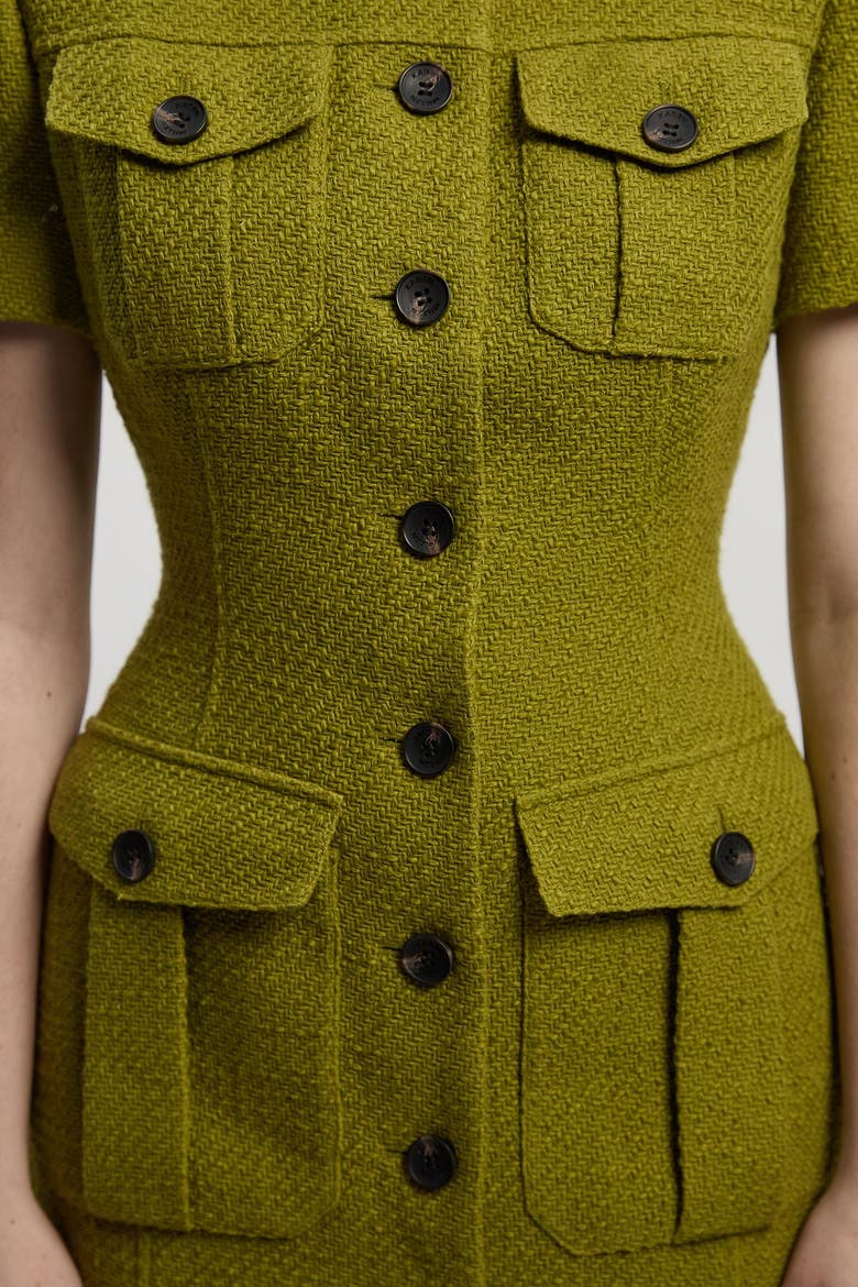 Textured Tweed Tailored Midi Dress, Alternate, color, Olive