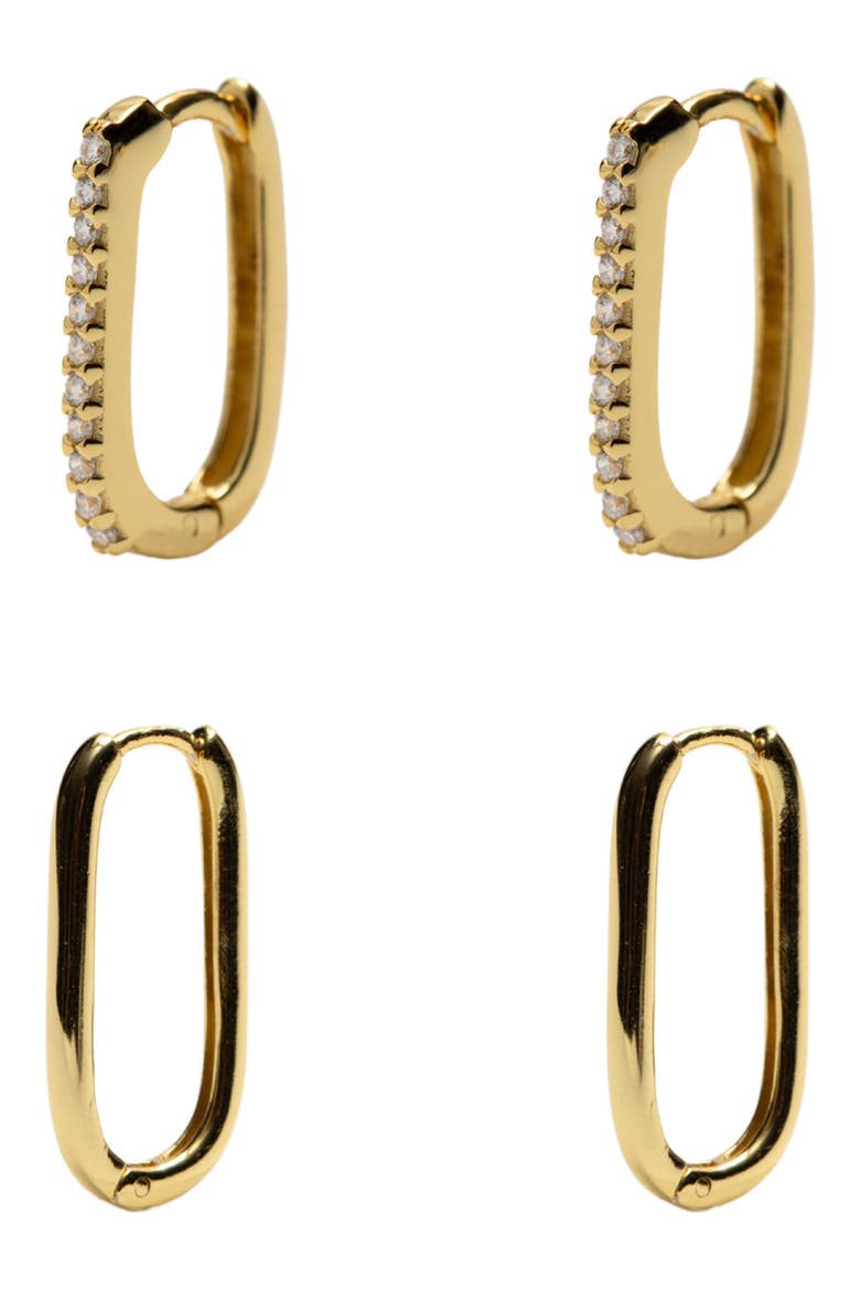 2 Pairs of 18K Gold Plate Sterling Silver Oblong Hoop Earrings, Alternate, color, GOLD