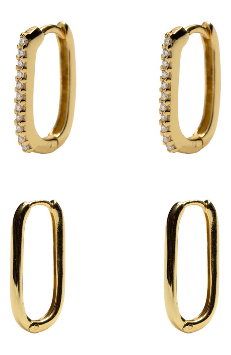 Argento Vivo Sterling Silver 2 Pairs of 18K Gold Plate Sterling Silver Oblong Hoop Earrings, Alternate, color, Gold