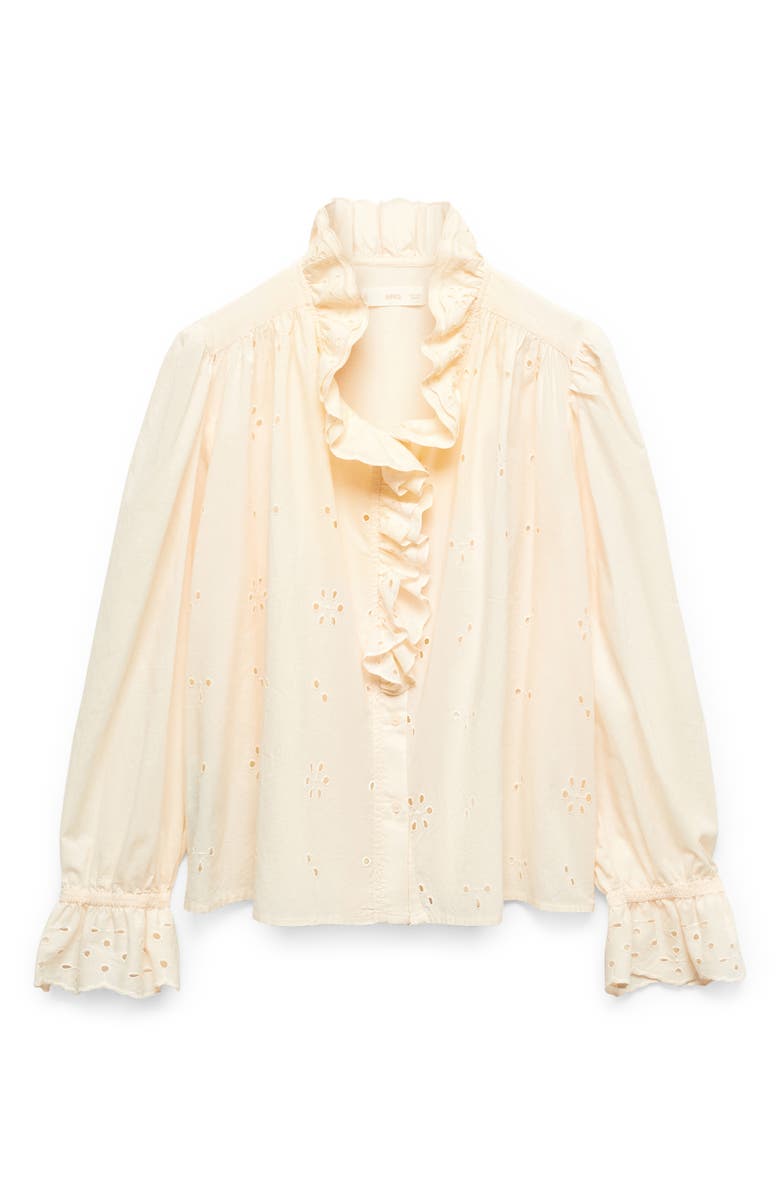 MANGO Eyelet Cotton Ruffle Shirt, Alternate, color,