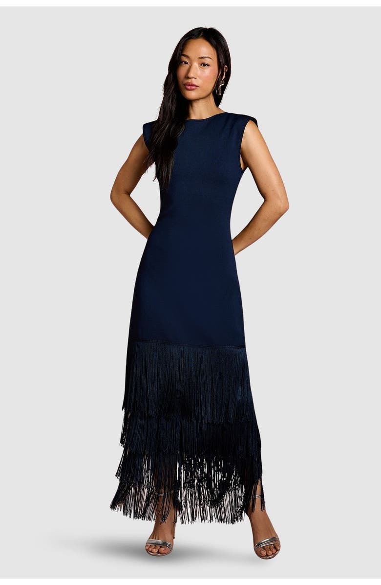 Coast Bandage Knit Fringed Hem Midi Dress, Main, color, Navy