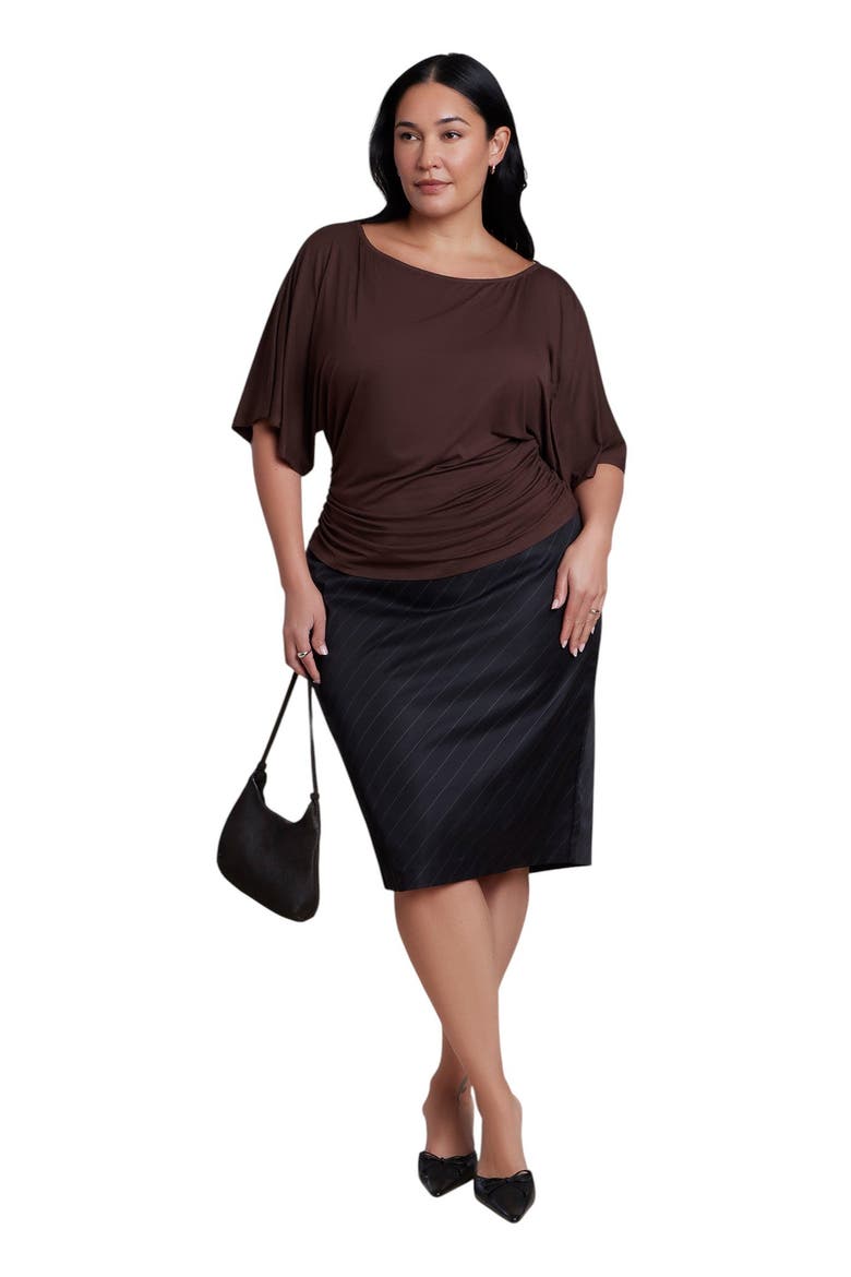 Cinched Waist Draped Top, Alternate, color, LIGHT HICKORY