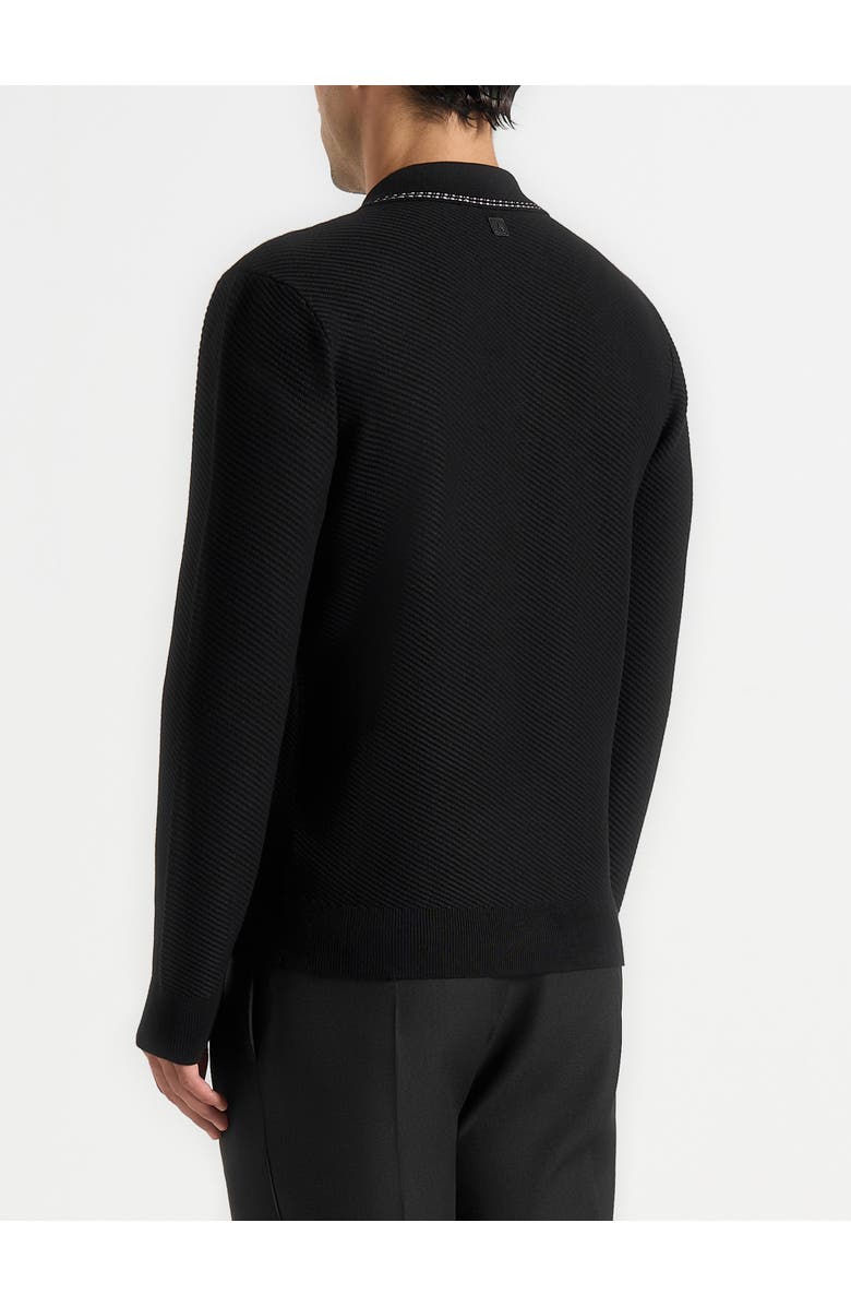 Manière De Voir Aymeric Whipstitch Detail Long Sleeve Knit Polo Shirt, Alternate, color, Black