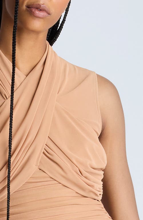 Kenneth Cole Sleeveless Twist Front Midi With Side Rouching In Dark Honey