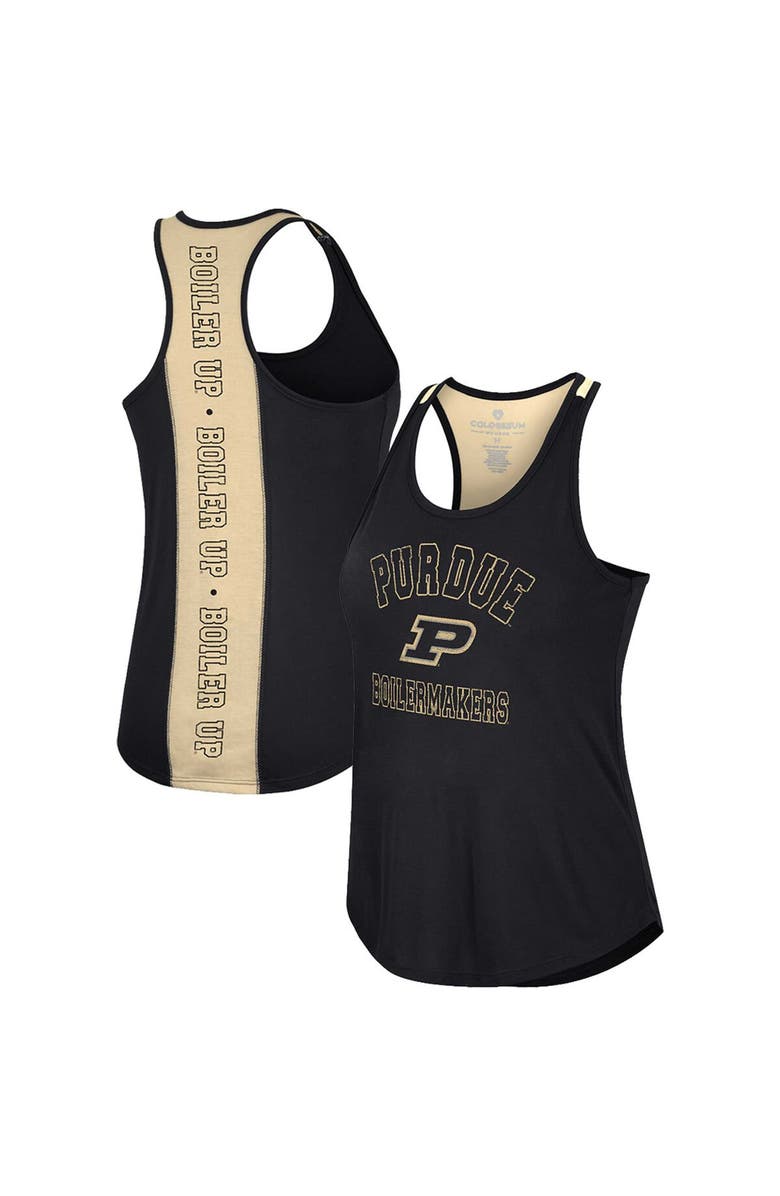 COLOSSEUM Women's Colosseum Black Purdue Boilermakers 10 Days Racerback Scoop Neck Tank Top, Main, color, 