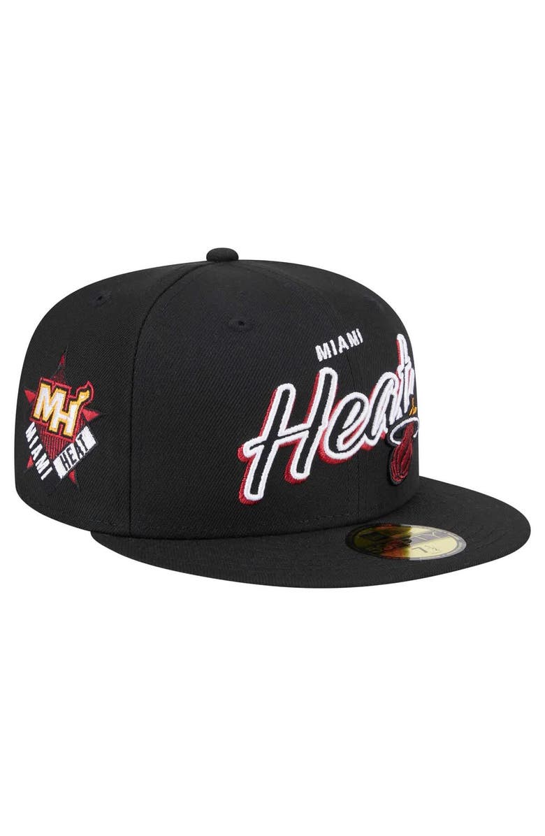 New Era Men's New Era Black Miami Heat Sport Night Script Sided 59FIFTY Fitted Hat, Alternate, color, Black