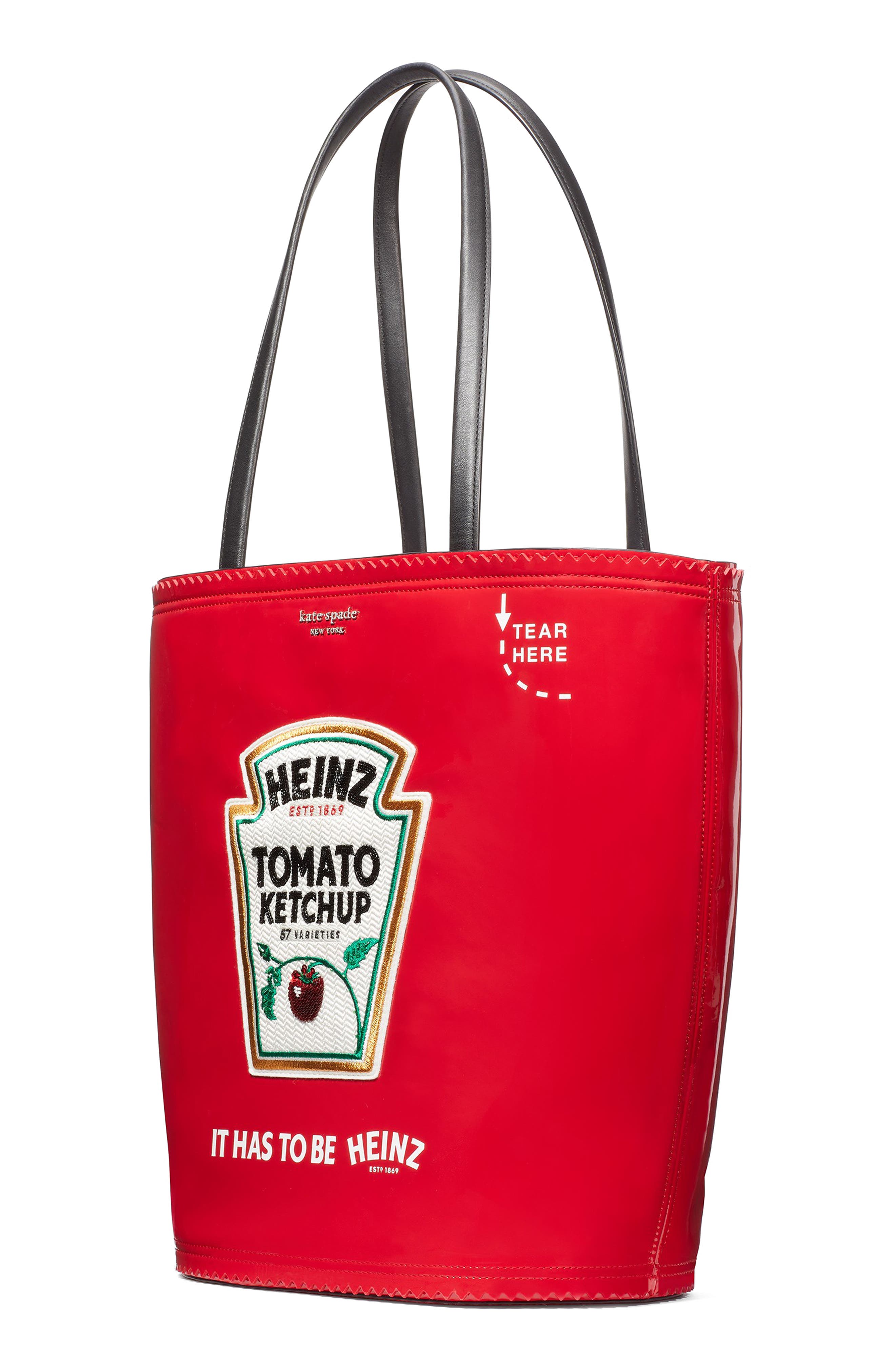 Kate Spade New York x heinz ketchup packet embroidered label tote bag, Alternate, color, 