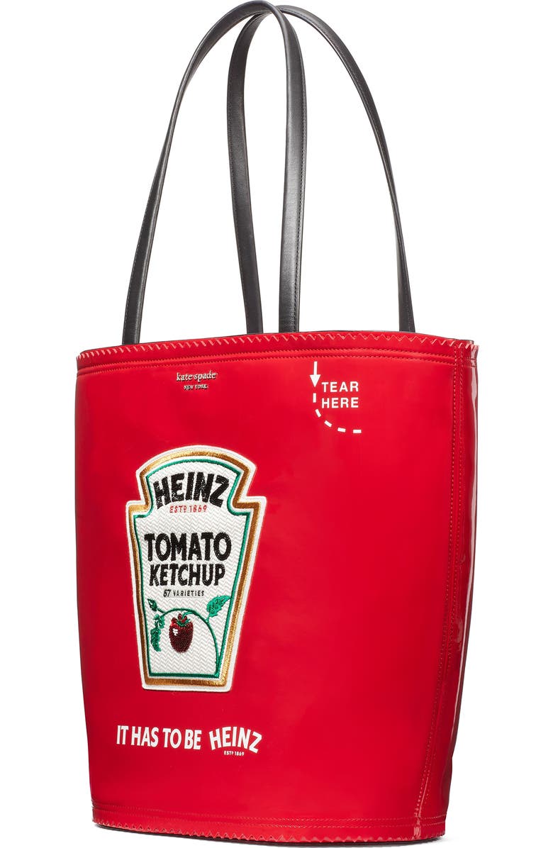 Kate Spade New York x heinz ketchup packet embroidered label tote bag, Alternate, color,