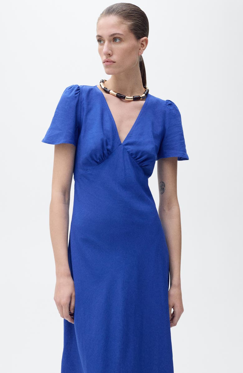 MANGO Linen Blend Dress, Alternate, color, Blue