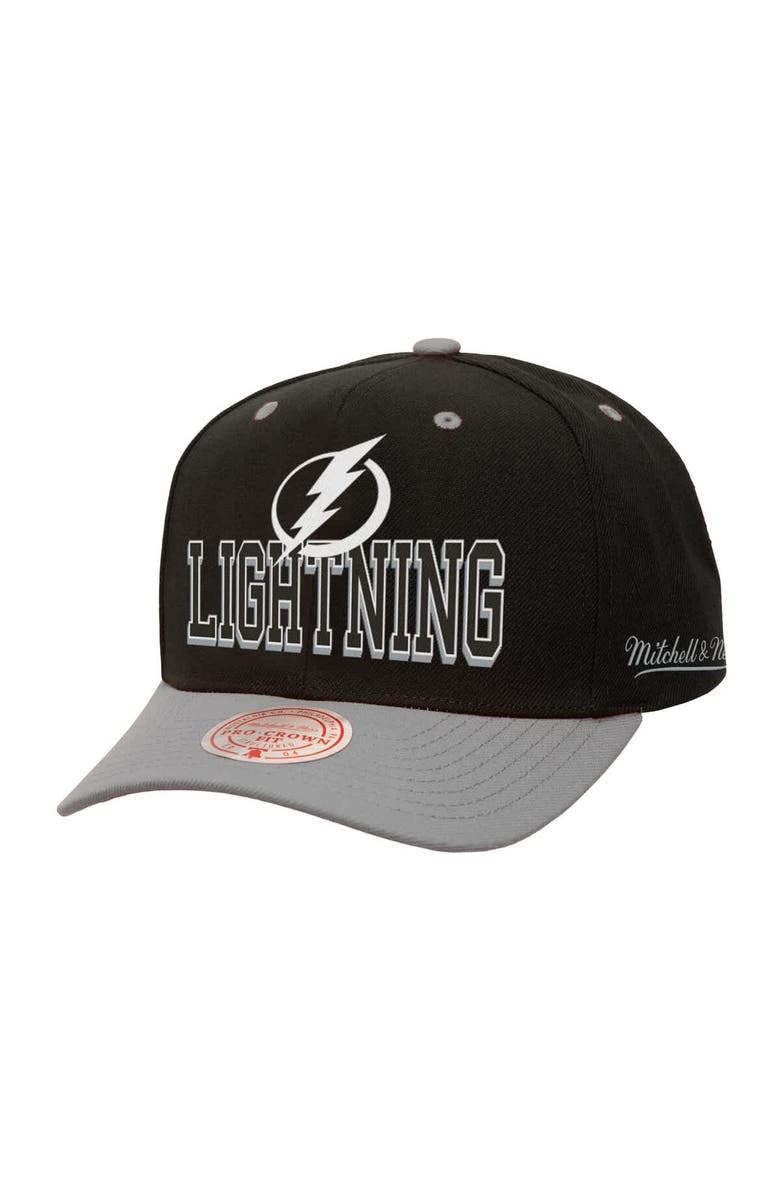 Mitchell & Ness Men's Mitchell & Ness Black/Gray Tampa Bay Lightning Backside Script Two-Tone Pro Crown Adjustable Hat, Main, color, Black