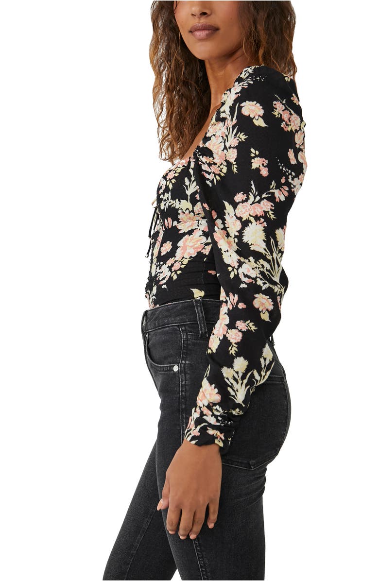 Free People Hilary Print Keyhole Neck Top, Alternate, color, Black Combo