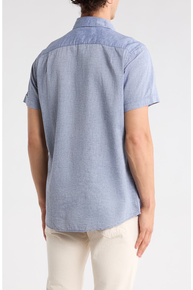 Baywater Short Sleeve Linen & Cotton Button-Up Shirt, Alternate, color, NAVY