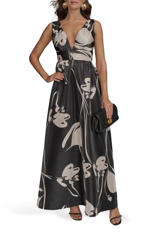 Donna Karan New York Faux Wrap Tie Waist Cocktail Dress In Black/light Beige